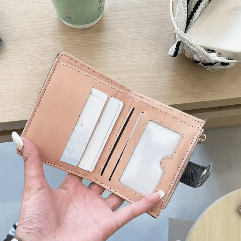 New PU Leather Bifold Wallet Snap Closure Denim Texture Short Purse Compact Size Zipper Pocket Card Holder Wallet Travel