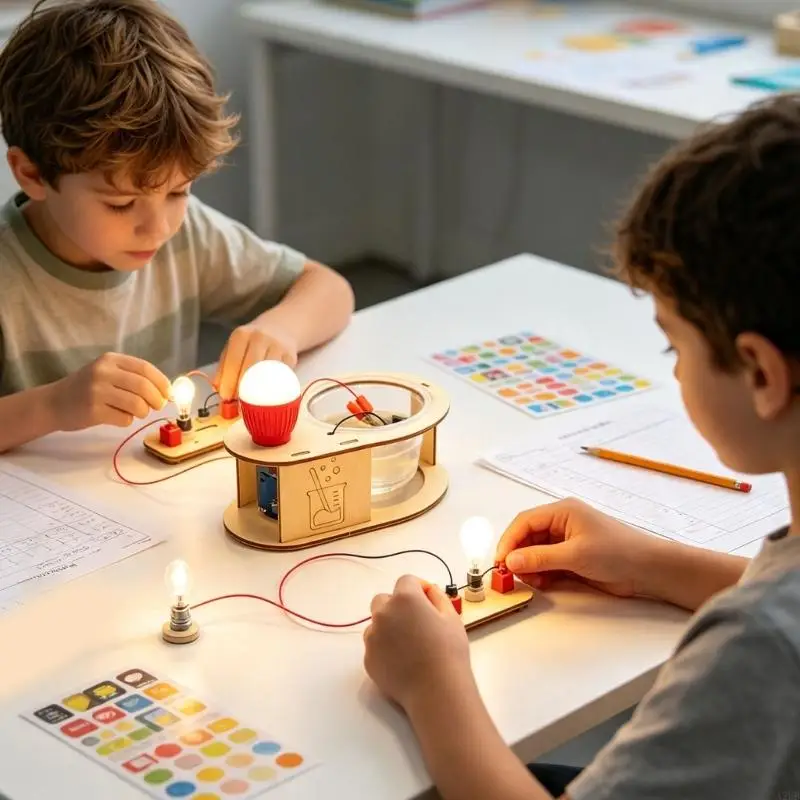 Salt Water Powered Science Lamp Kits with Hands On Conductivity Experiment Setup, Wooden Frame Learning Activity A2UB