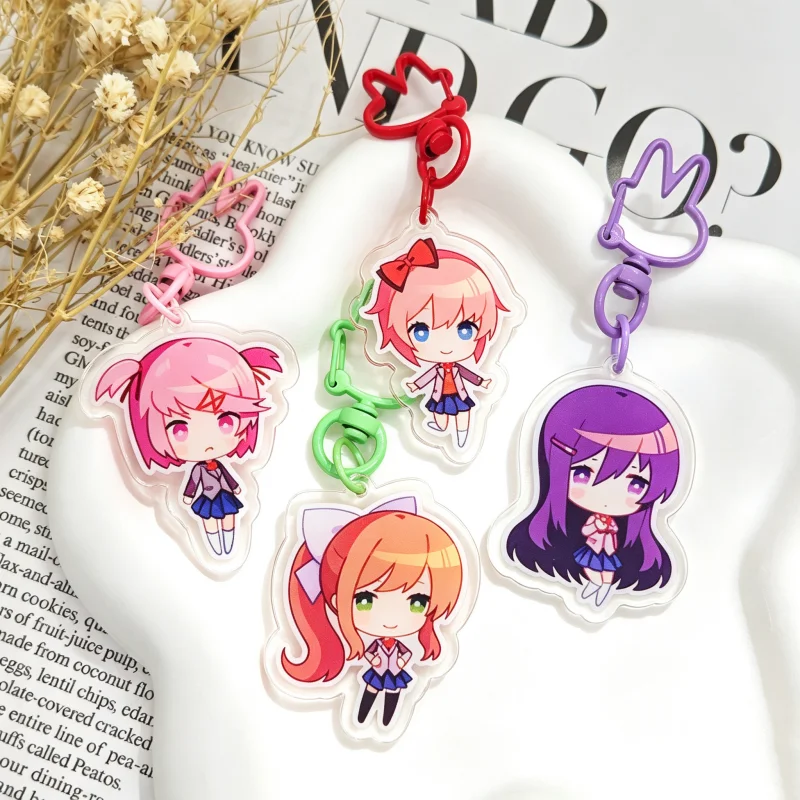 Game Monika Sayori Natsuki Yuri Cosplay Keychain Kawaii Acrylic Keyring Key Chain Bag Accessories Decoration Ornament Prop
