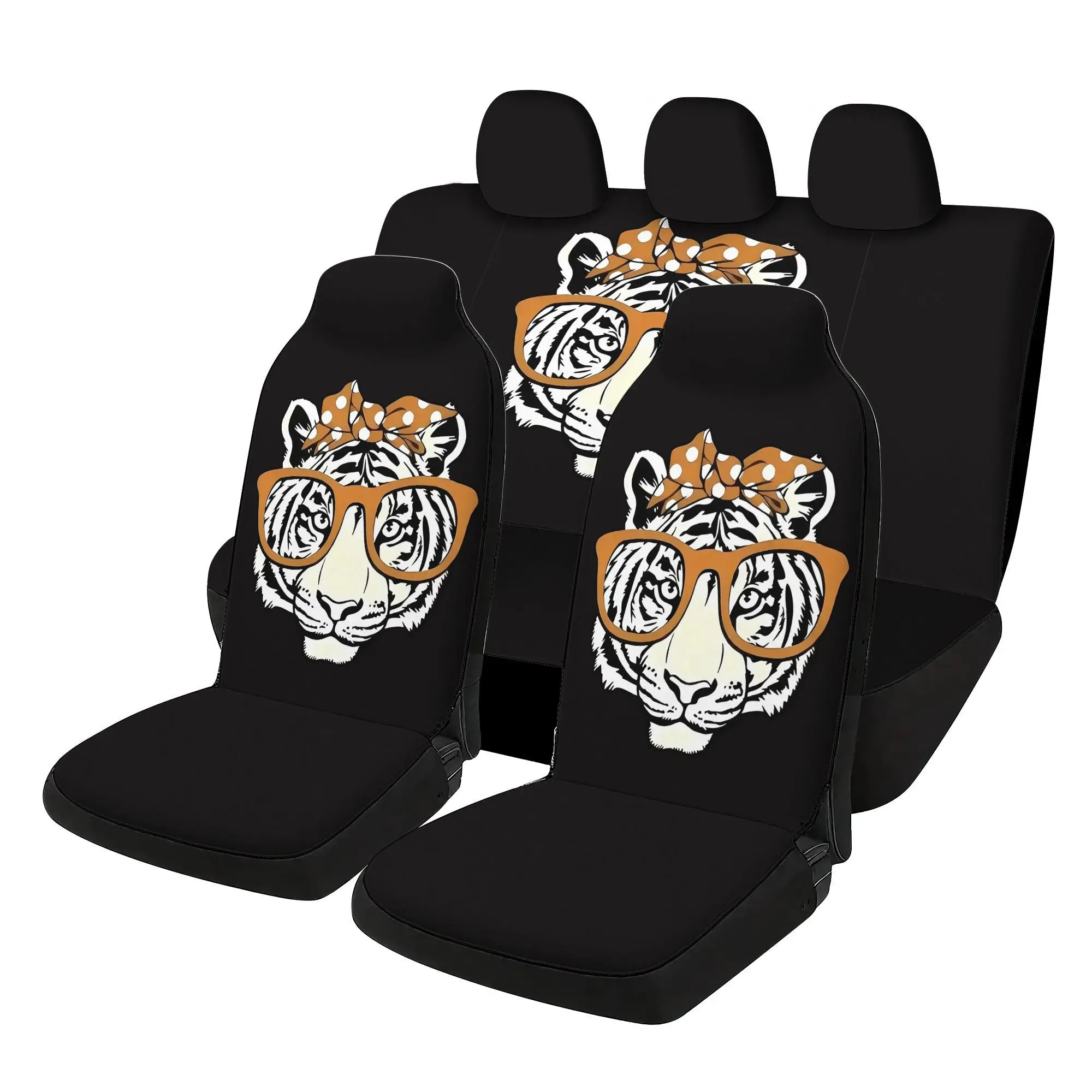Complete Set Of Additions For A Stylish Five-Seater Car Seat Cover, Including Two Front Seat Covers, Three Headrests, One Seat C