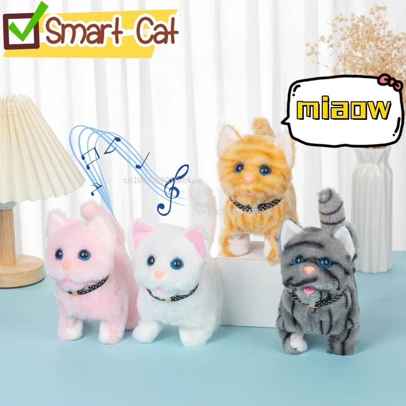 Peluches de simulación de gato inteligente, juguetes de peluche llamados para caminar, Robot de peluche eléctrico, gatito, juguete para niños pequeños, regalo de cumpleaños