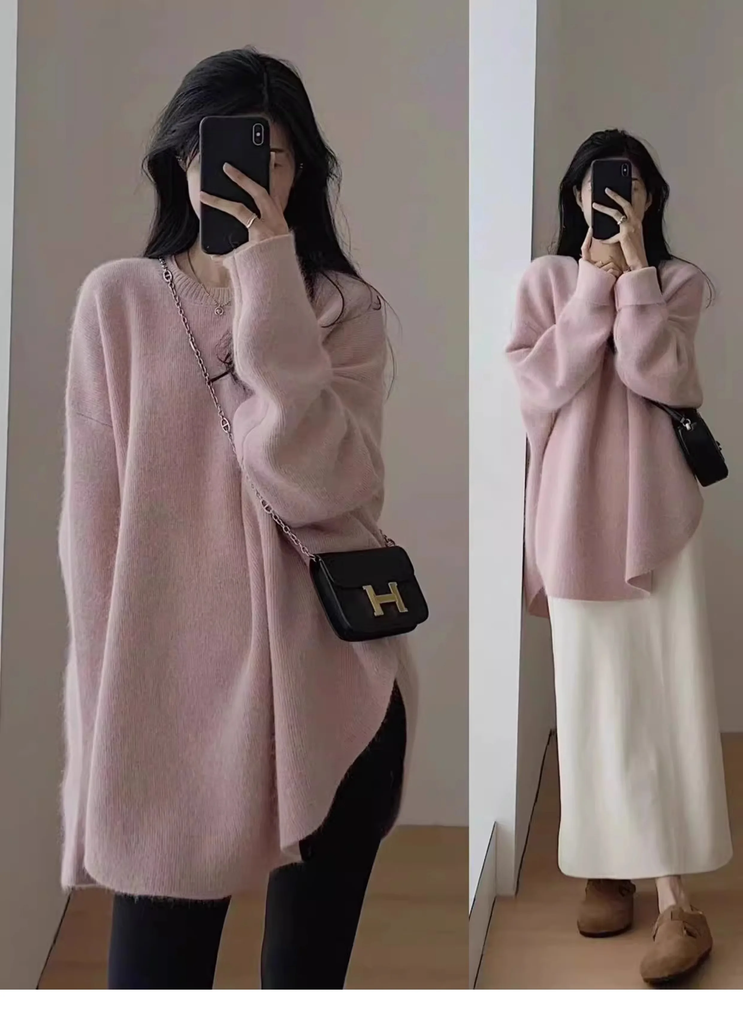 New Ladies 100 Percent Cashmere Pullover Cozy Autumn Winter Knit Sweater Base Layer Shirt Mermaid Color Matching Fashion Lazy To