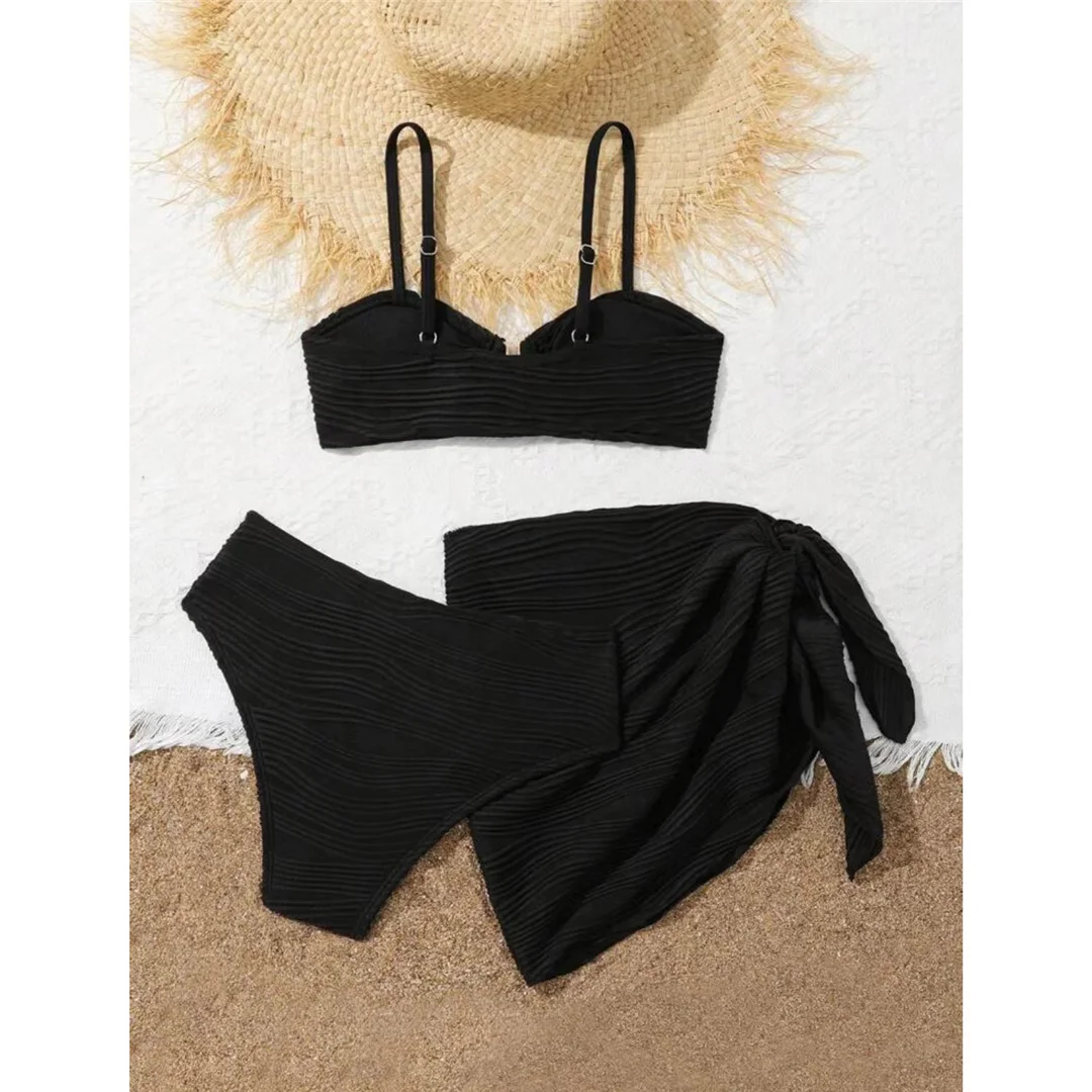 Neu mit Sarong, U-förmiger Bikini mit hoher Taille, Damen-Badeanzug, dreiteiliges Bikini-Set, Badebekleidung, Badeanzug, Schwimmbekleidung V6953 – Detail 15