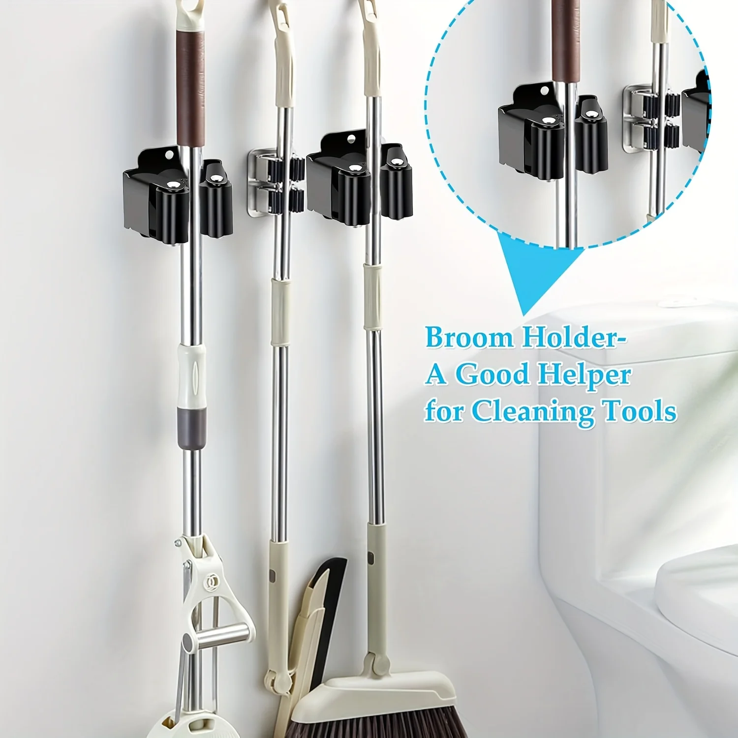 Stainless Steel Wall Mounted Broom Mop Holder, with Screws Included, Suitable for Bathrooms, Offices, Cabinets, Gardens, Garages - view 5