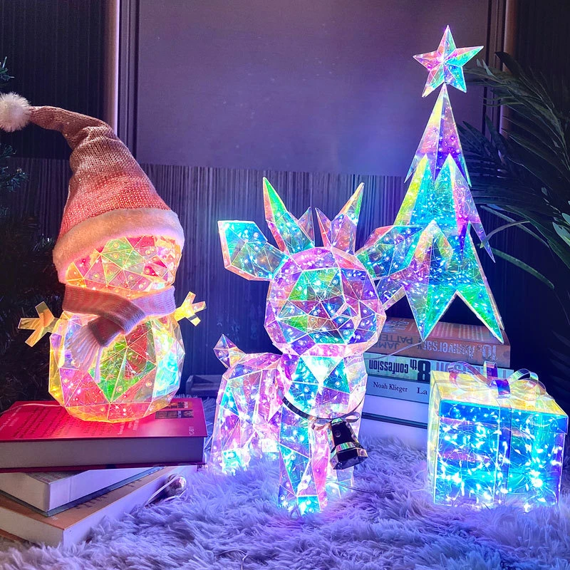 Cute Luminous Creative Deer Snowman Ornaments Gift Box Decoration Birthday Gift Christmas Children LED Light Plastic Ornaments