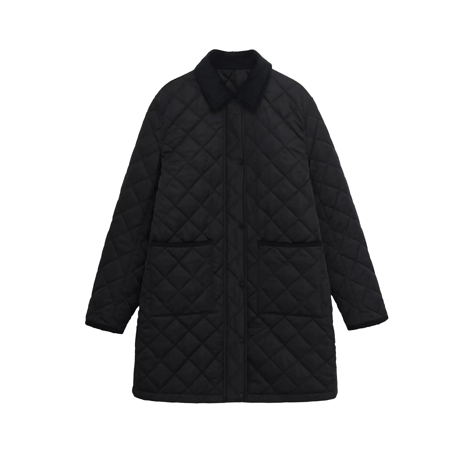

New Women's Fall/Winter Snap-Button Diamond-Quilted Mid-Length Coat