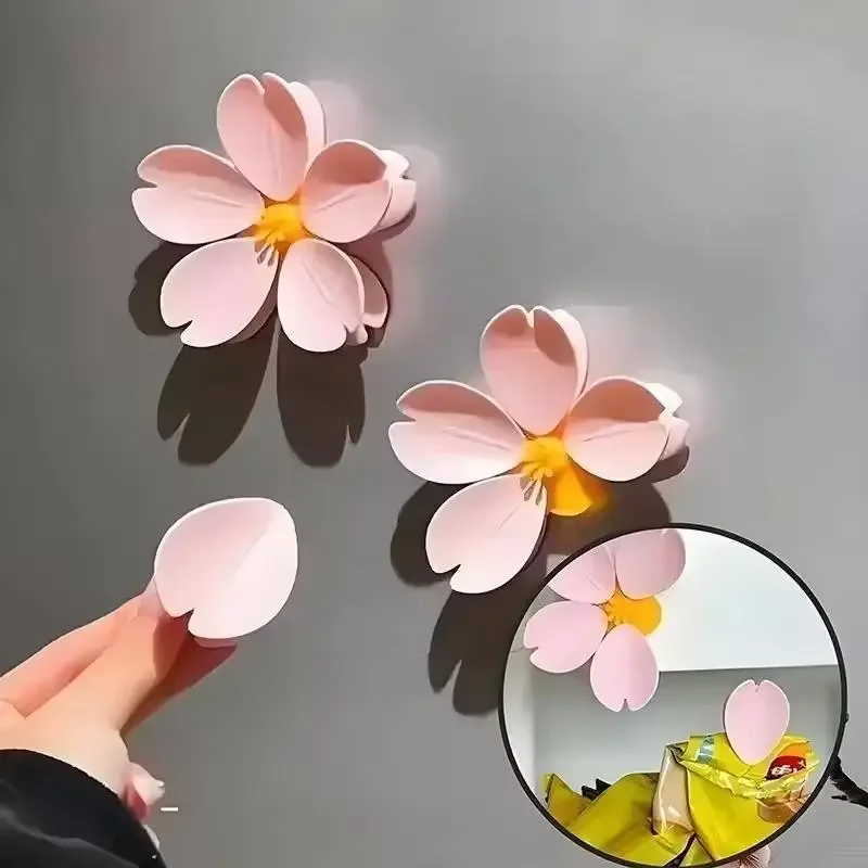 Cherry Blossom Sealing Clip Magnetic Refrigerator Sticker Bag Sealer Clip Flower‑Shape Bag Sealing Clip for Food Storage