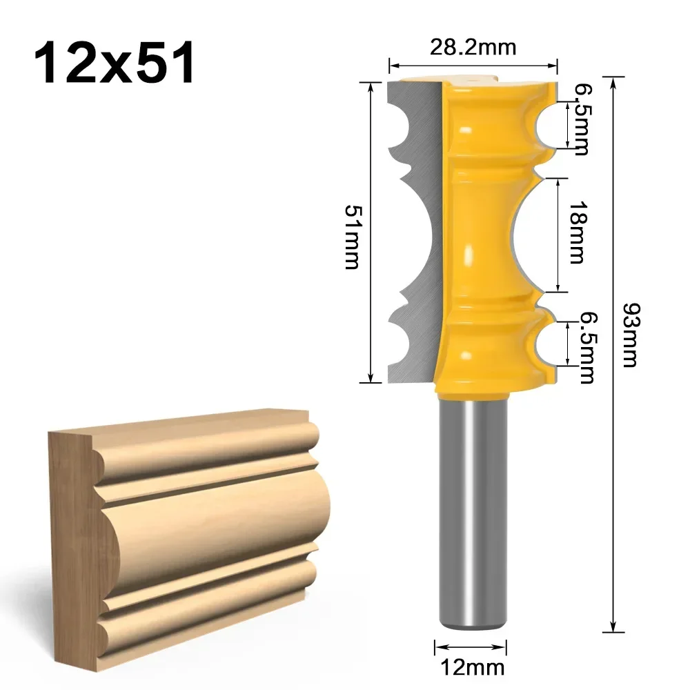 1PC 1/2" 12.7MM 12MM Shank Milling Cutter Wood Carving Large Elaborate Chair Rail Molding Router Bit Line Knife Tenon Cutter
