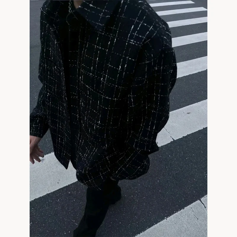 

Мужское шерстяное пальто Bla Plaid irt Sle Jaet класса люкс, осенний комплект для пар, свободный крой, молодежный, модный, с длинными рукавами