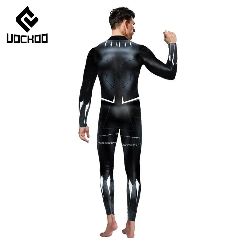 Superhero Cosplay Costume Adult Jumpsuit Panther Printing Bodysuits Carnival Party Outfit Black Zentai Novelty Men Clothes