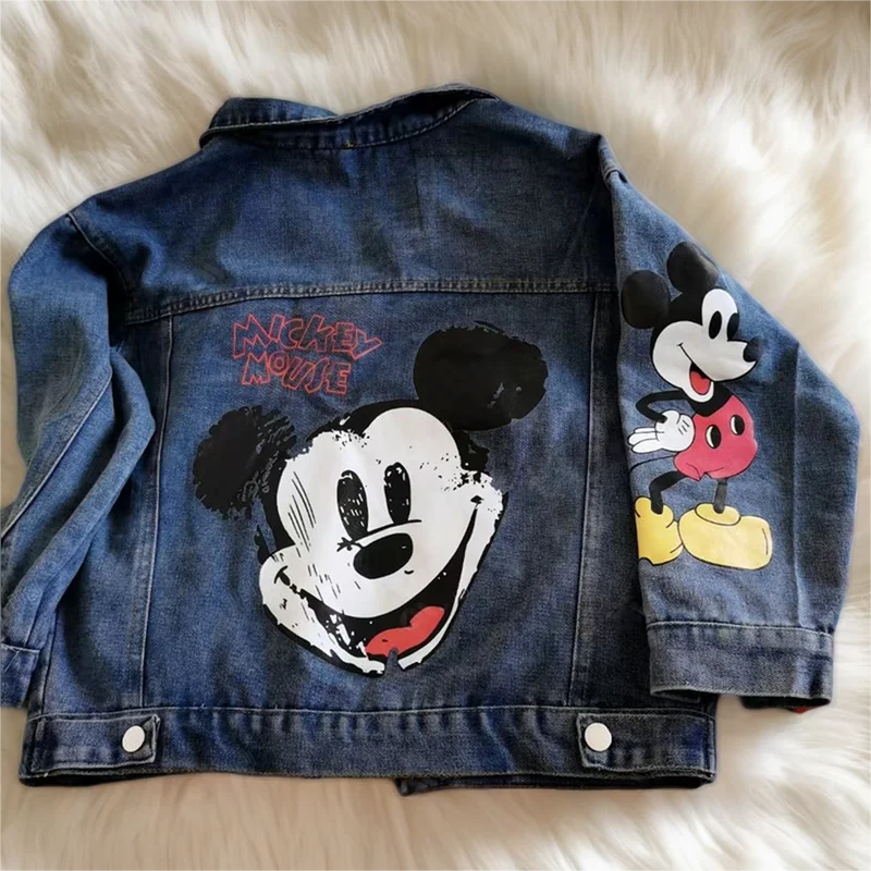 New Cartoon Mickey Printed Denim Jacket Women\'s Spring And Autumn Loose Preppy Style Large Size Jacket Cartoon Casual Tops