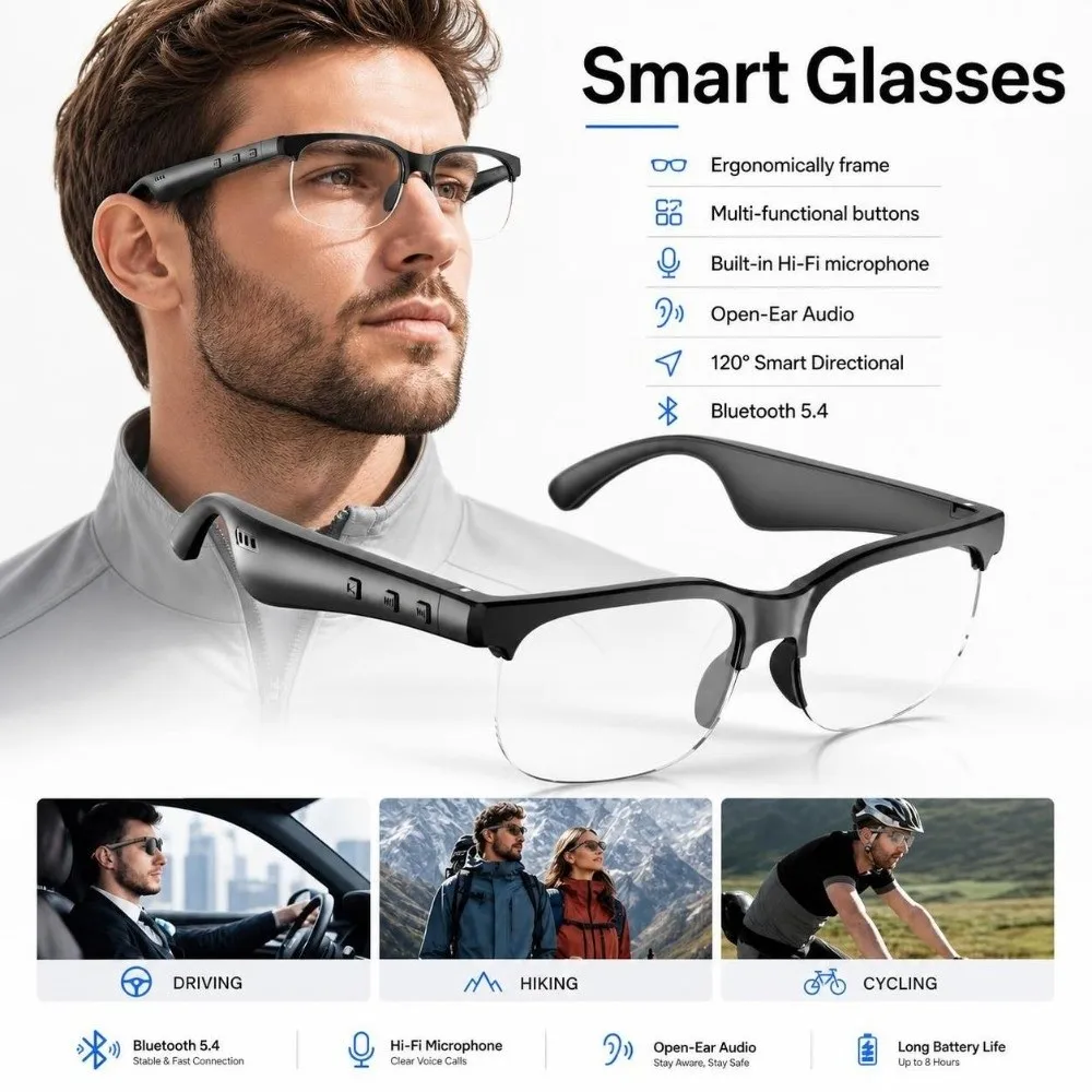 Wireless Earbuds Smart Glasses Open Ear Design Portable Smart Audio Glasses Anti-touch Technology Rechargeable