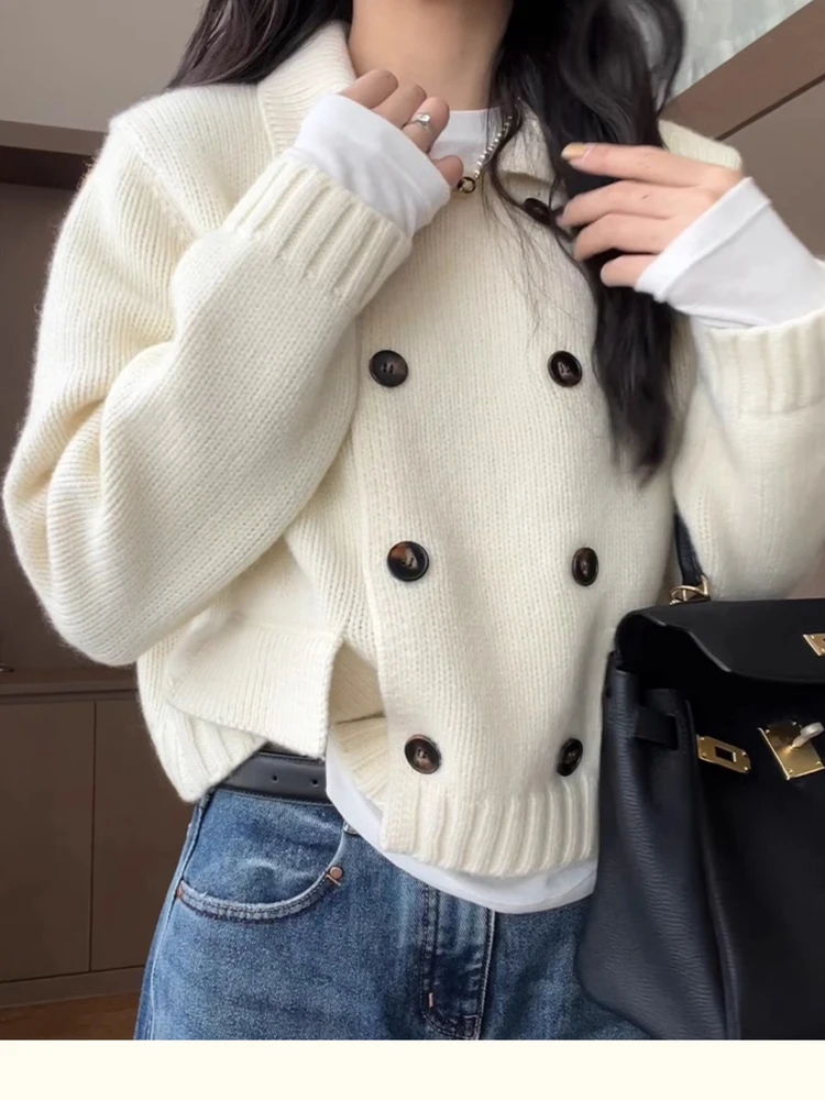 

Ele Color Трикотаж Jaet Женский осенне-зимний двубортный топ Ne Slim Fit Корейский Sle Long Sve