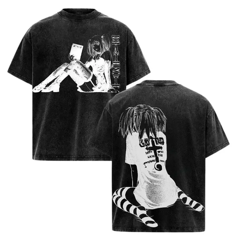 Classis Anime Misa Death Note Graphic Print Retro Washed Cotton T-shirt Men Women Suitable for All Seasons Top Summer New Tee