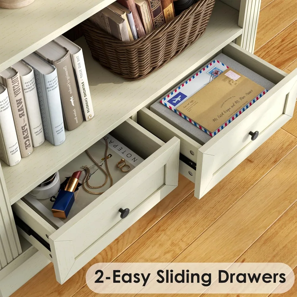 

71’’ Tall Arched Bookcase with Stroage, Farmhouse 5-Tier Arch Bookshelf with Drawers, Freestanding Book Shelf, Customized