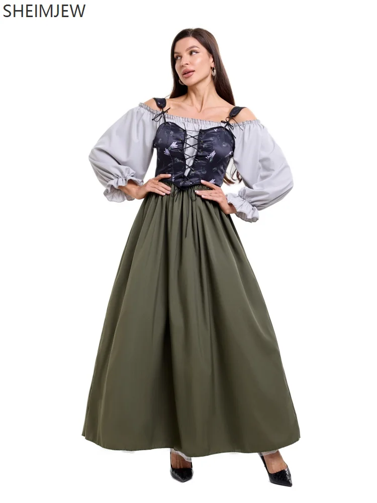 

European and American retro robe dress women's Renaissance tie waist court suit medieval dress stage drama performance costume