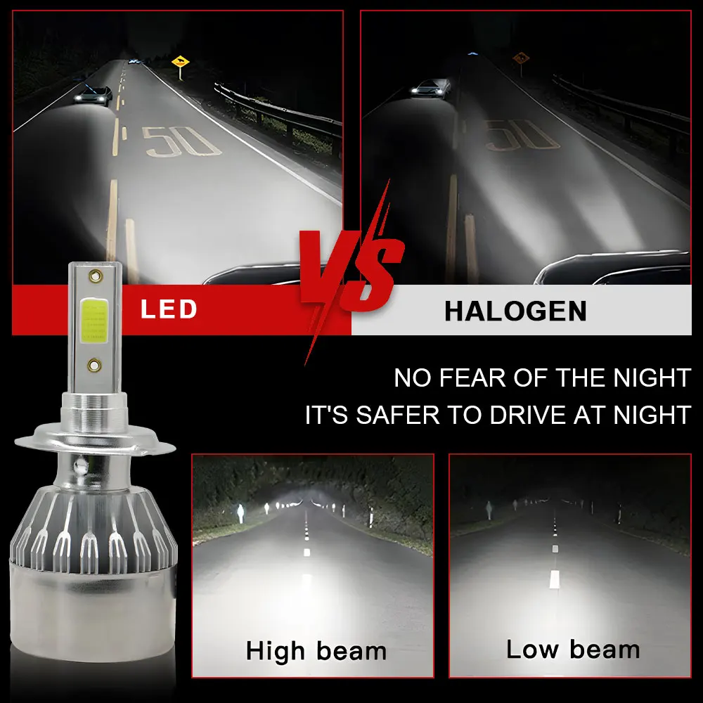 H4 9003 HB2 LED Car Headlight 6000K H1 H11 H3 H7 9005 HB3 9006 HB4 H13 C6 Hi/Lo ray Bulbs Light 36W 12V 8000LM fan Led Lamp