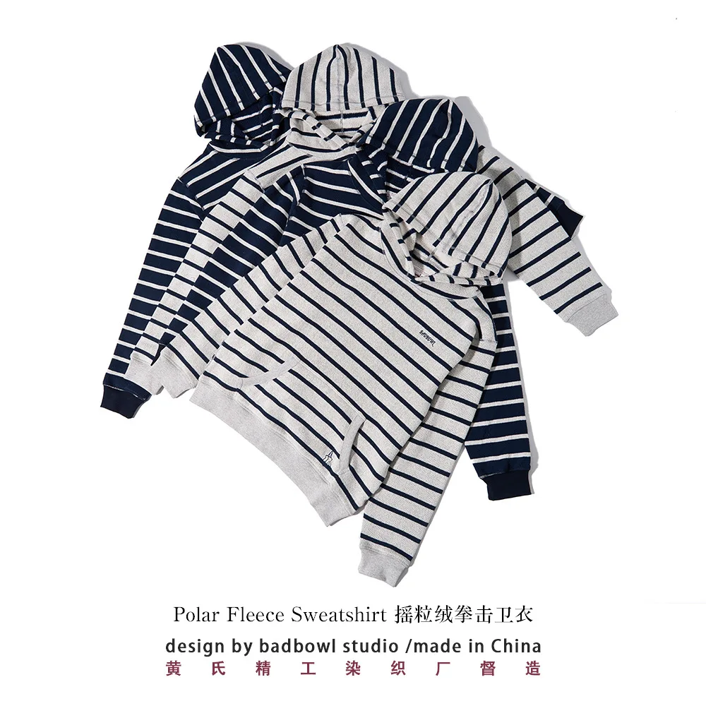 

Men's Original Fleece Sweatshirt American Retro Striped Hoodie Loose Fit Stylish Couple Washed Casual Streetwear