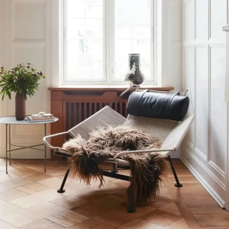 A Sili Style Designer Single Leisure Chair Italian Minimalist Classic Mid-Ancient Furniture Flag Rope Chair