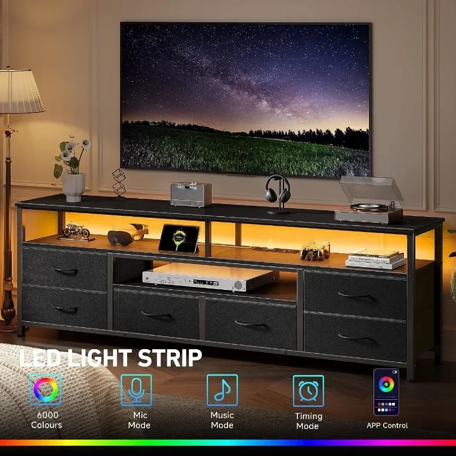 63'' LED TV Stand, Entertainment Center w/Power Outlets