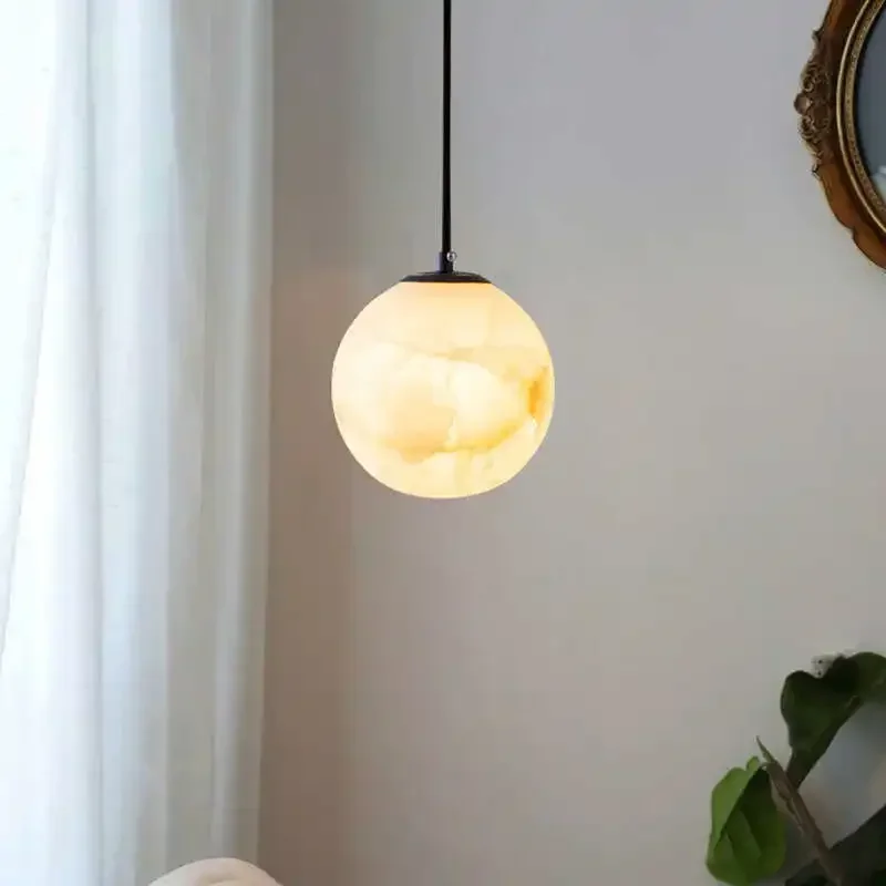 

Natural Marble Pendant Light Brass Round Ball Ceiling Lamp For Bedroom Bedside Light Bar Counter Dining Room Study Pendant