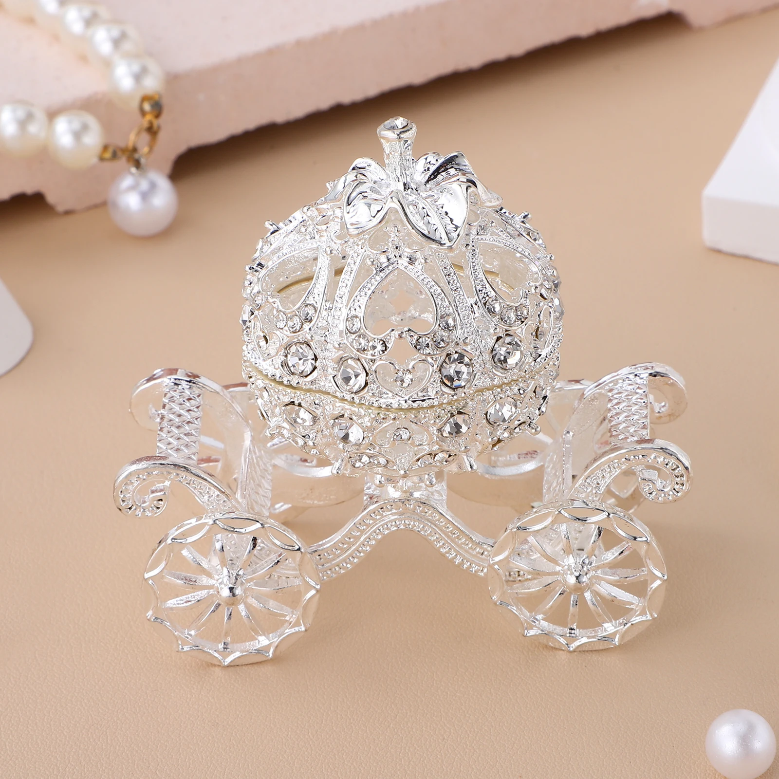 

Pumpkin Carriage Decorative Adornment Silver Alloy Durable Bedroom Living Room Office Bar Hotel Vintage Jewelry Trinket Box
