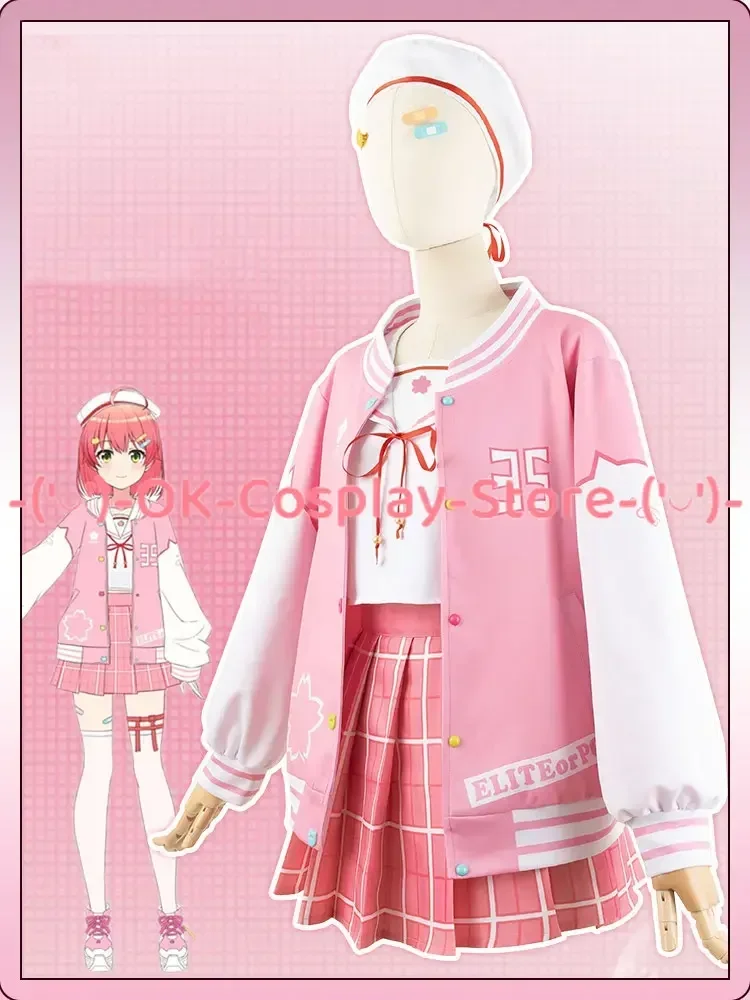 Costume de Cosplay Sakura Vtuber, Ensemble Complet, Manteau Trempé, Jupes, Tenues d'Halloween, Vêtements d'Anime sur Mesure