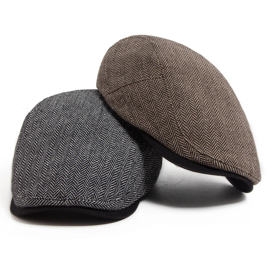Boina de espiga Vintage para hombre, sombrero plano informal de otoño e invierno, boinas con visera para exteriores, gorra de vendedor de periódicos de moda Retro ajustable para hombre