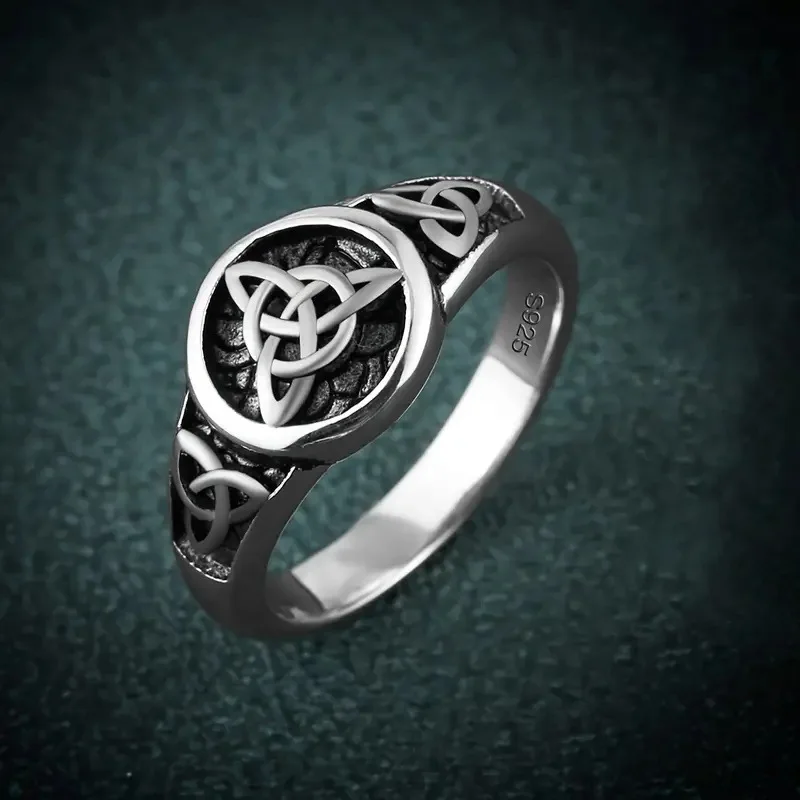 Retro Thai Silver Celtic Knot Rings European American Witch Celtic Talisman Zircon Ring Trendy Finger Jewelry For Women KOFSAC