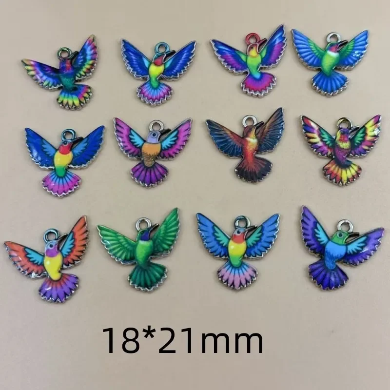 10Pcs Colorful Sparrow Bird Alloy Charms, DIY Jewelry Pendants for Necklace Bracelet Keychain Decor Accessories