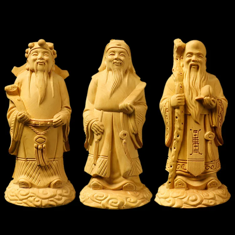 

High 15cm Boxwood Carving God of Fortune and Wealth Home Accessories Collectibles Ornaments