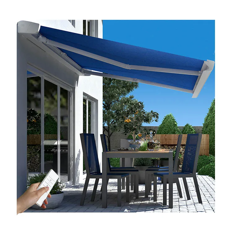 Smart Modern Retractable Black Awning 4m Projection WiFi Remote Folding Roof for Balcony Aluminum Frame Sunshade Canopy Pro
