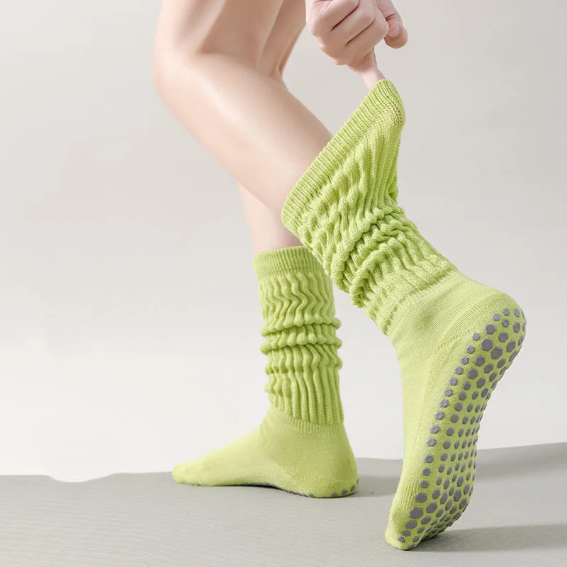 Wrinkled Pile Long Tube Yoga Socks Silicone Glue Anti Slip Shock-absorbing Dance Fitness Multi-color Socks For Women Versatile