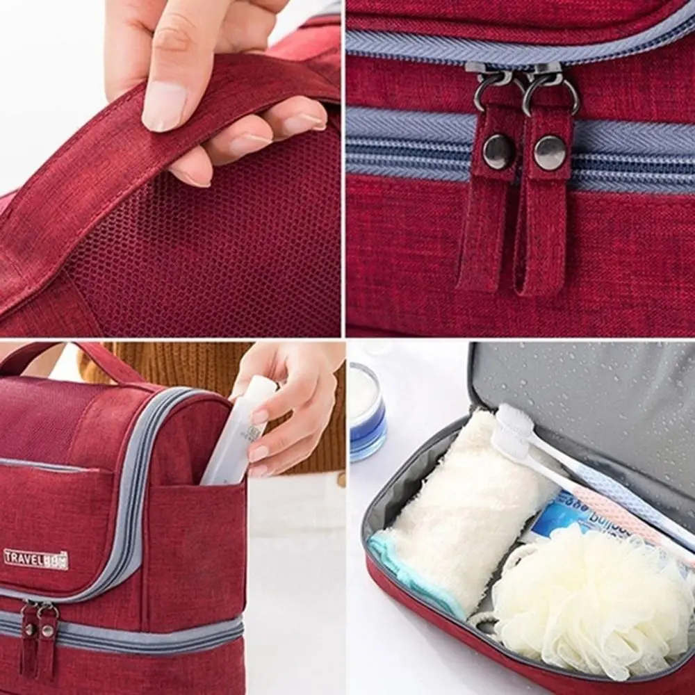 Solid Color Hanging Makeup Bag Oxford Cloth Waterproof Toiletry Organizer Bag Multifunctional Dry-wet separation Cosmetic Bag