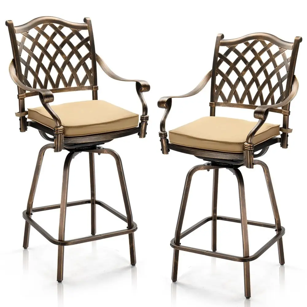 

Outdoor Patio Swivel Bar Stools Set of 2, AllWeather Cast Aluminum Bar Height Bistro Chairs, Counter Height Outdoor Barstools,