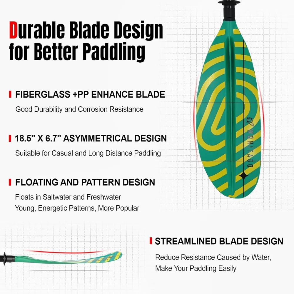 

Kayak Paddle Premium Carbon Fiber Paddle with Reinforced PP + Fiberglass Blade, Floating Adjustable Kayaking Oars, 3 Piece