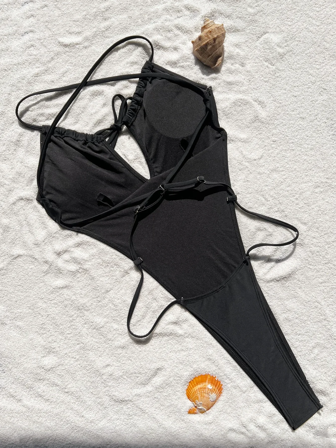 مثير الصلبة الأسود الرباط ضمادة عارية الذراعين ملابس السباحة قطعة واحدة بيكيني ثونغ ملابس داخلية النساء biquini لباس سباحة