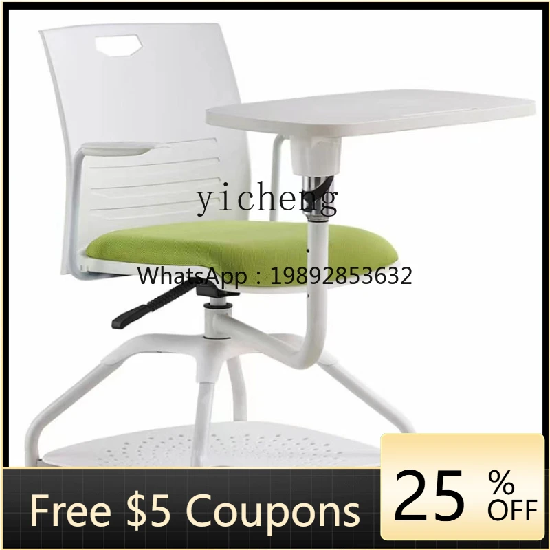 

ZZk White Training Table and Chair Integrated Student Chair with Armrest Conference Room Chair Writing Board Rotating