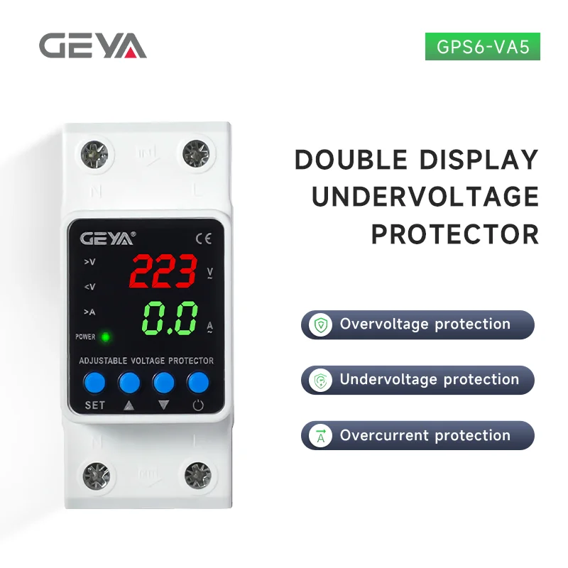 GEYA 40A/63A/80A Adjustable Over Voltage and Under Voltage Protective Device Protector Relay Limit With Over Current Protection