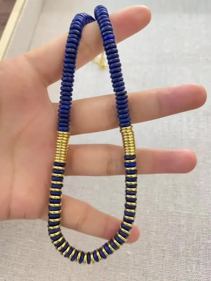 Wholesale high-end frisbee bead necklace with natural lapis lazuli retro light luxury collarbone chain neck chain for women