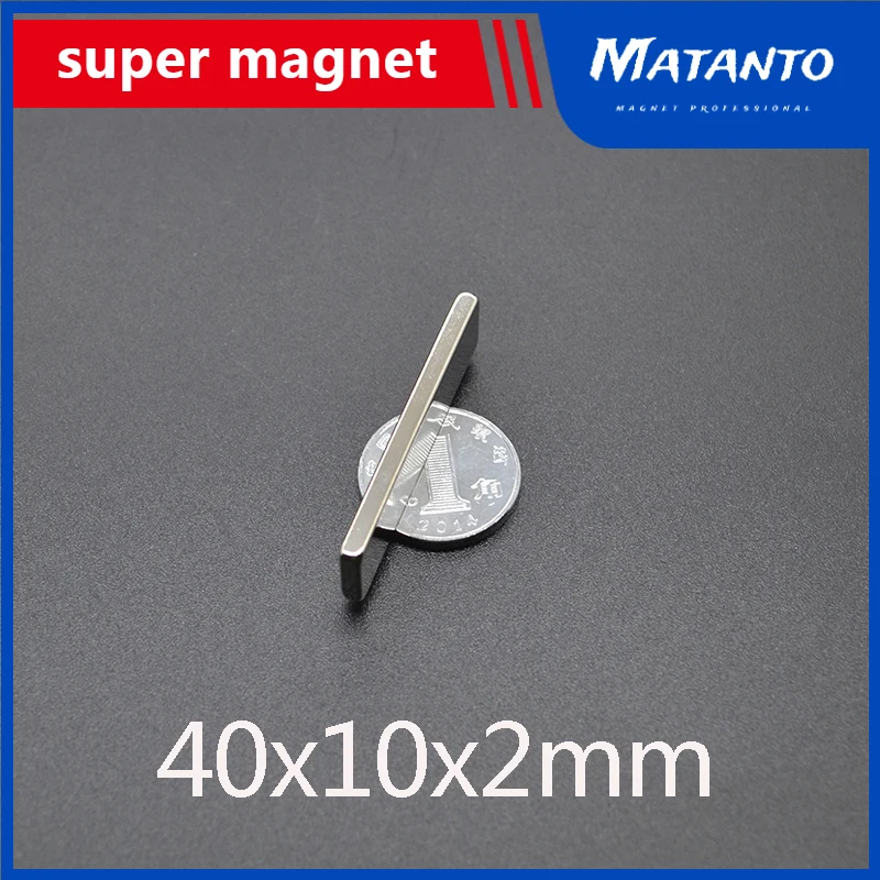 

5/10/20/50/100pcs 40x10x2 Super Strong Sheet Rare Earth Magnet Thickness 2mm Block Rectangular Neodymium Magnets N35 40x10x2mm