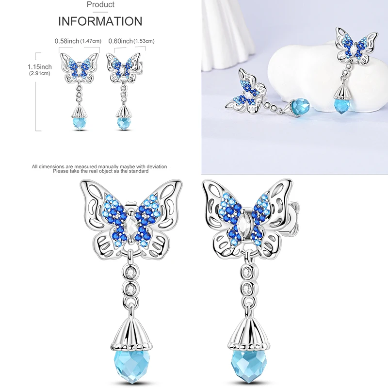 925 Sterling Silber Creolen Schmetterling Regenbogen Blume Tulpe Iris Lila Hängeohrringe Schmuck Geschenk für Frauen Mädchen – Detail 17
