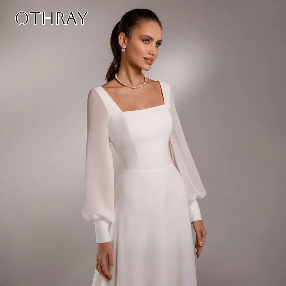 Square Chiffon Long Sleeves A-line Bridal Wedding Gown Floor Length Corset Back Customized свадебное платье