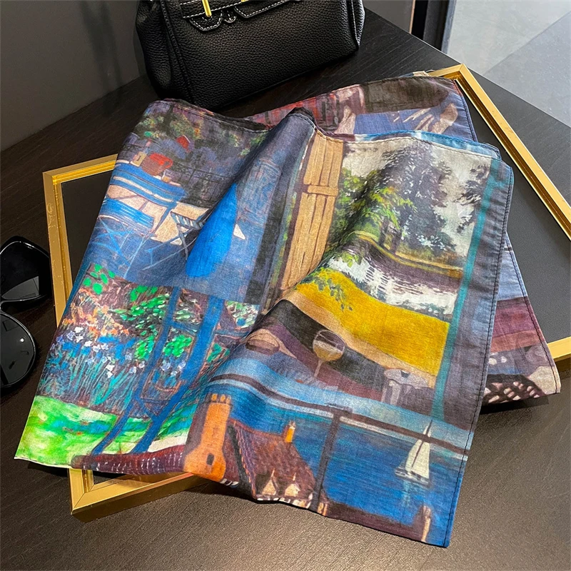

Women Silk Scarf 2025 Small Cotton Neck Scarves For Ladies New Luxury Brand Handkerchief Square Bag Scarfs Female Head Bandana