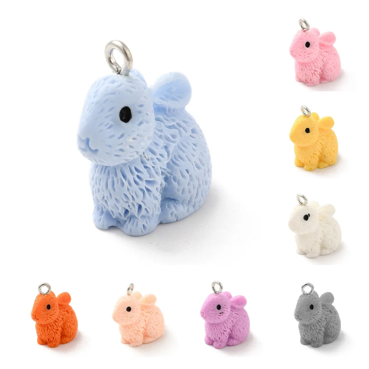 

Pandahall 100Pcs 3D Rabbit Opaque Resin Pendants With Iron Loops Rabbit Charms For Necklace Bracelet Earring Jewelry Making Gift