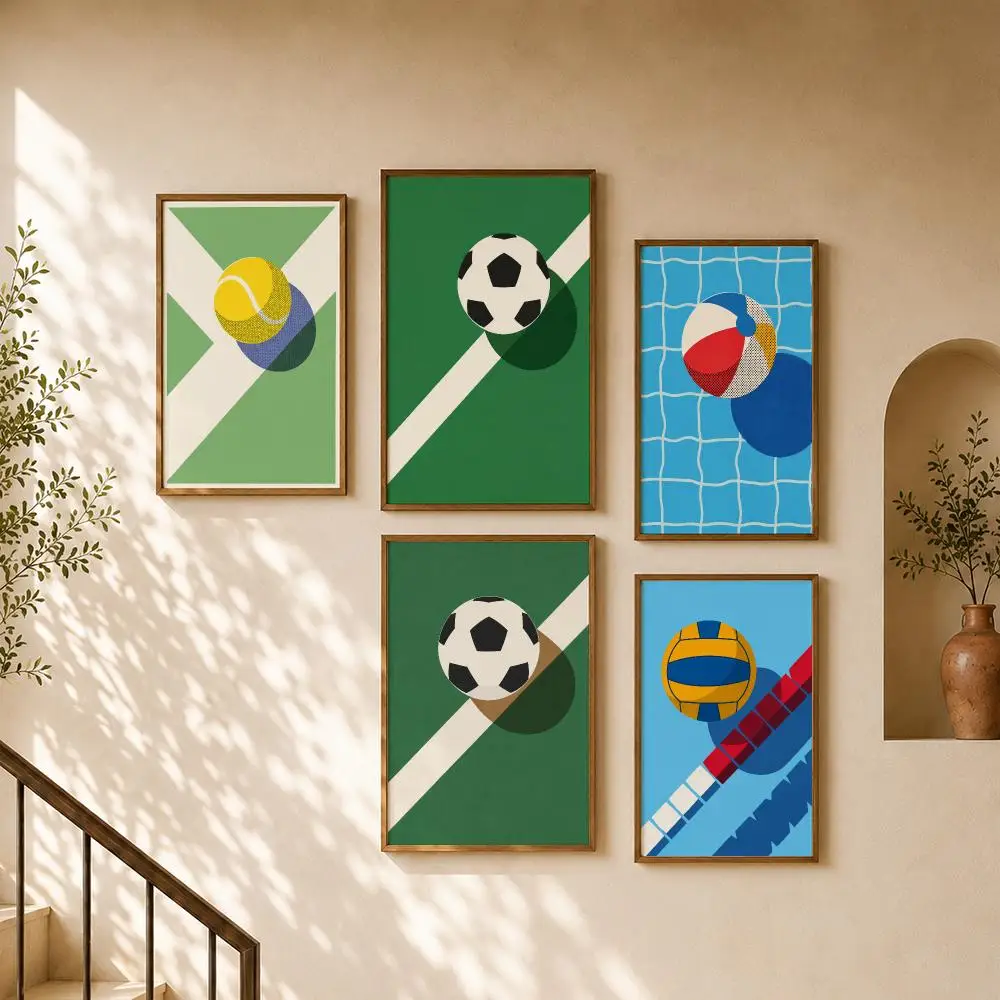 Sports Retro Balls Pop Graphic Vintage Poster PP Self Adhesive Home Garage Dorm Bar Wall Decor Aesthetic Retro Gift