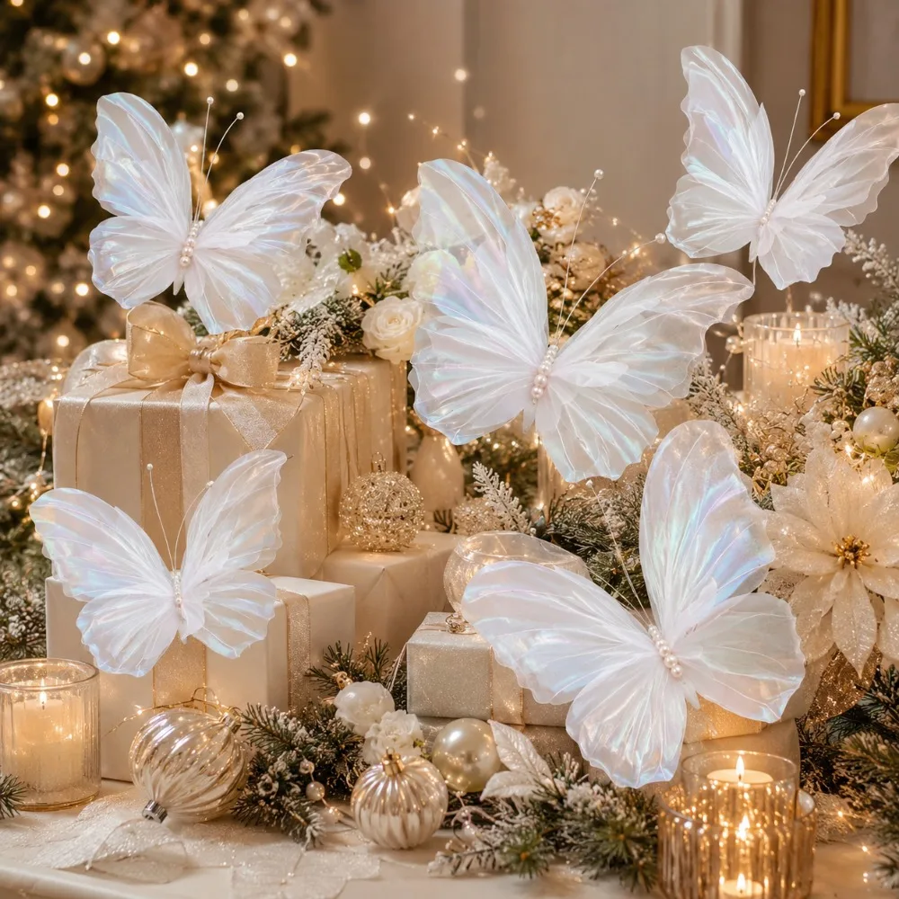 3 Pieces of Large-Sized Hanging Christmas butterfly Decorations, Laser-Sheen Synthetic Butterflies, Christmas Tree Decorations,