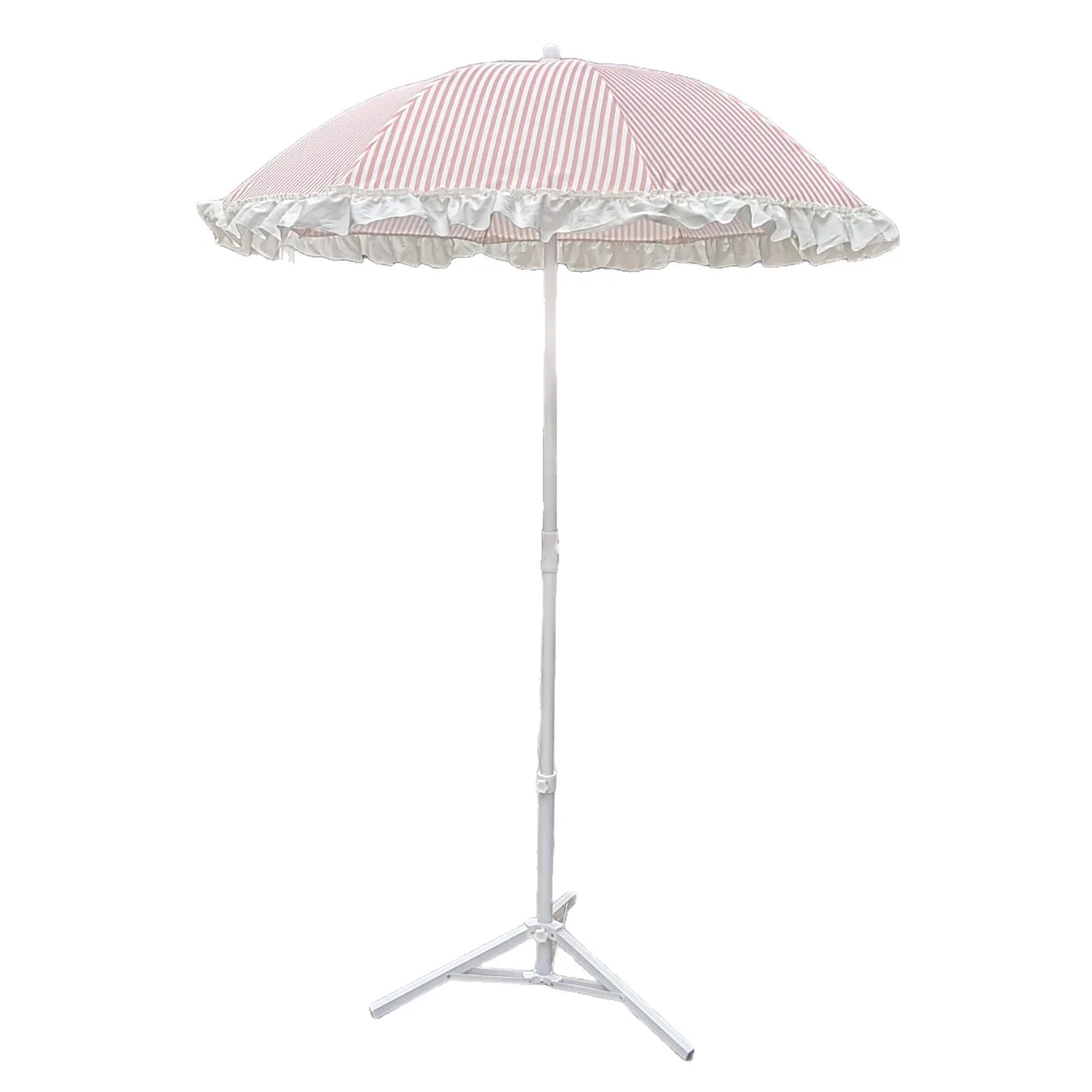Pink White Stripe Ruffle Edge Patio Parasol Outdoor Sun Shade Umbrella For Beach Picnic Garden Cafe Decor Without Base