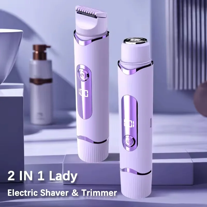 2 IN 1 Lady Electric Shaver Double Head Dual Purpose Electric Razor Hair Trimmer for Female Underarm Leg Bikini Hair Remover