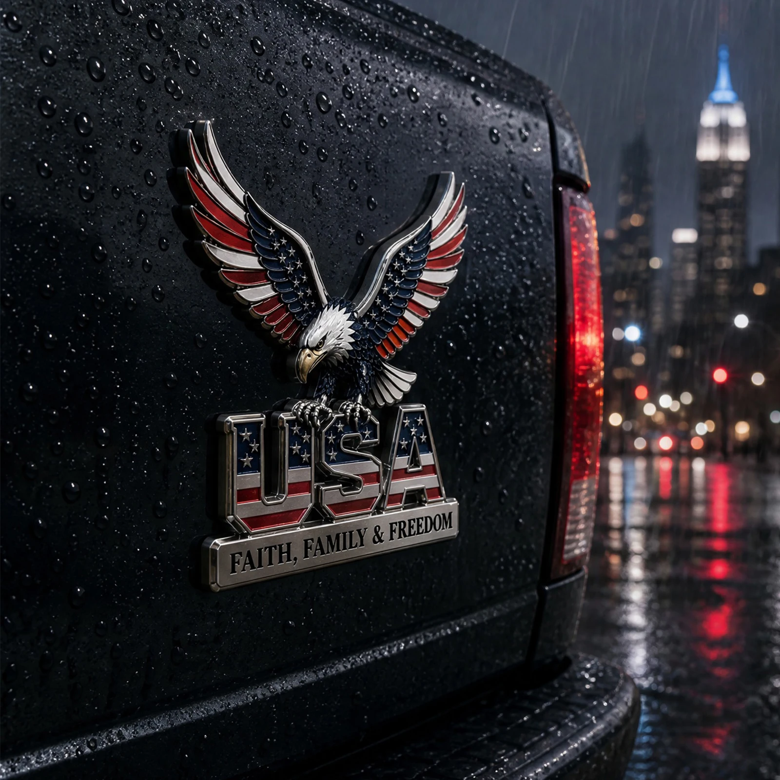 Metal USA Faith Family & Freedom Emblem 3D American Eagle Flag Pattern Cars Emblem Car Emblems Badge for Truck SUV RV